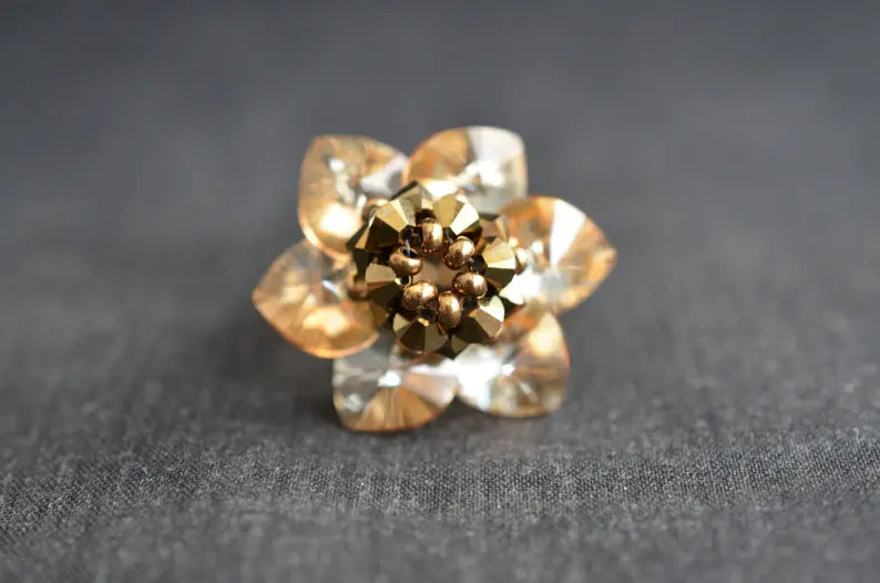 Crystal ring, flower, golden shadow, crystal, gold