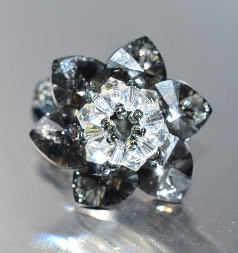 Crystal ring, crystal silver night flower, crystal moonlight