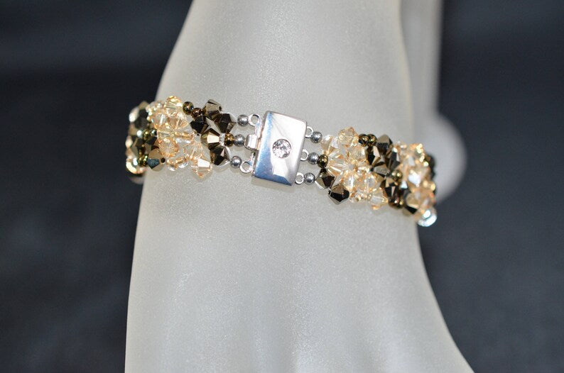 Crystal bracelet, cuff, crystal metallic gold 2x, crystal golden shadow