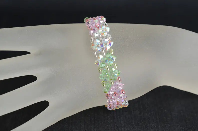 Crystal bracelet, ab2x crystal, ab peridote, rosaline