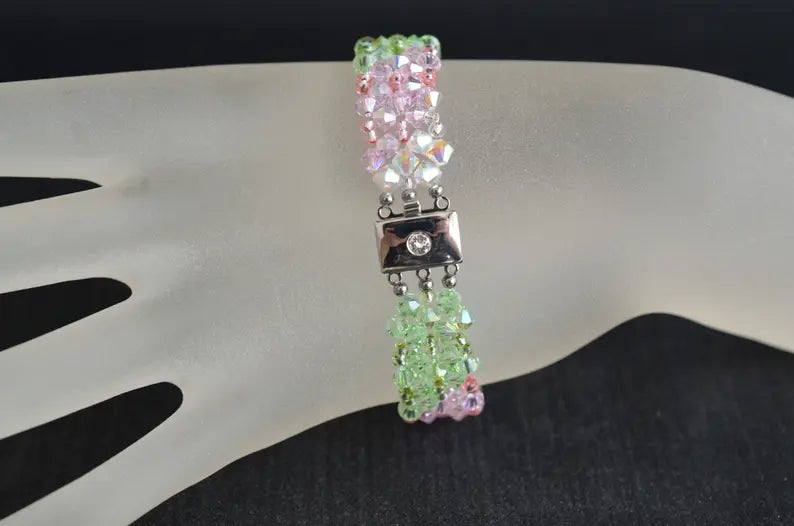 Crystal bracelet, ab2x crystal, ab peridote, rosaline