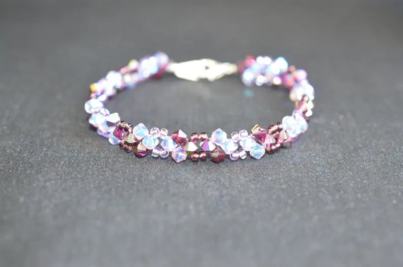 Crystal bracelet, purple ab2x, fuschia electra