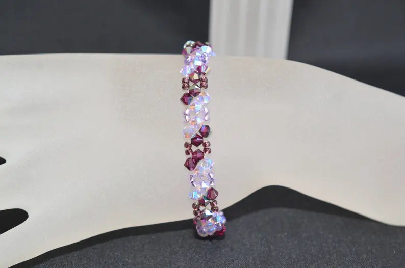 Crystal bracelet, purple ab2x, fuschia electra