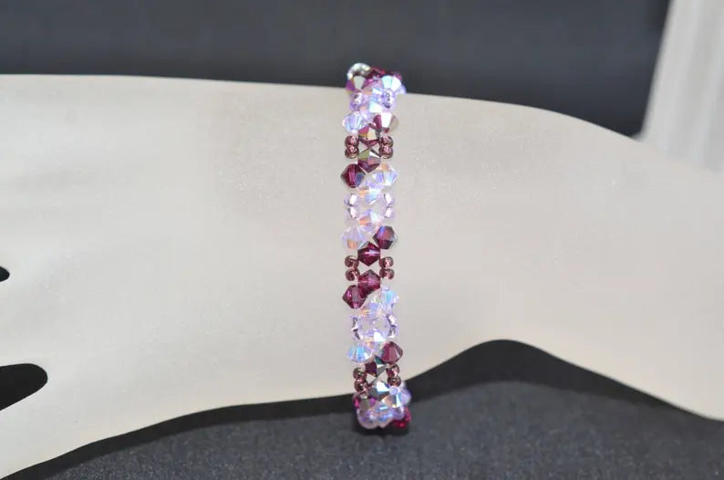 Crystal bracelet, purple ab2x, fuschia electra