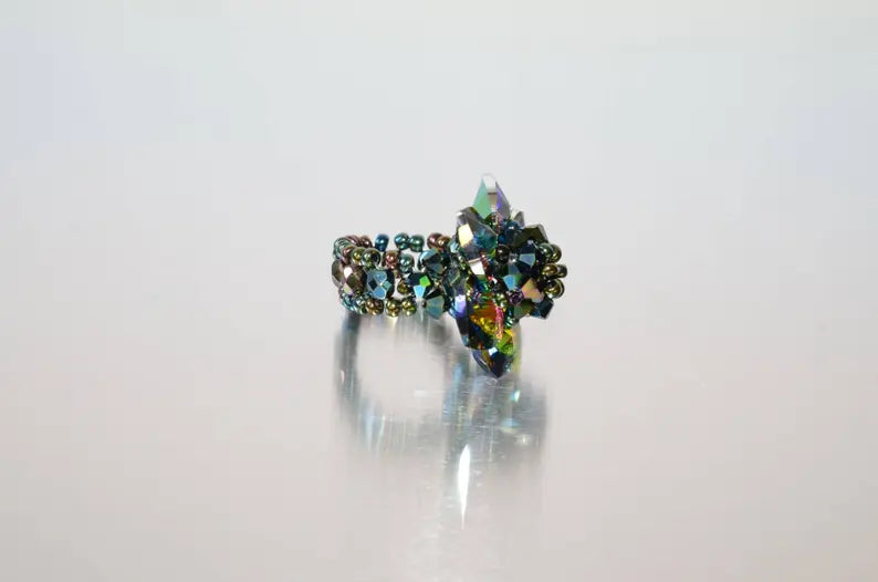 Crystal ring, flower, medium stained glass crystal
