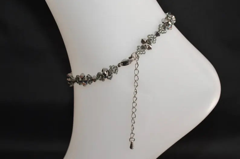 Crystal anklet, light chrome 2x, silver