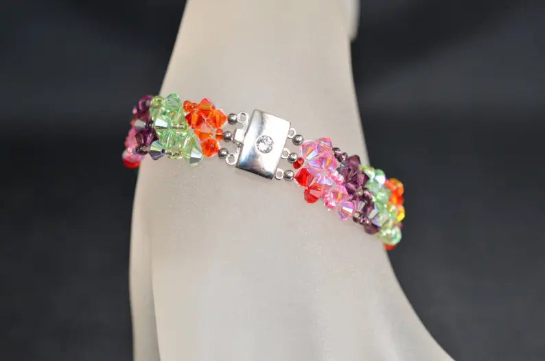 Bracelet cristal, arc-en-ciel, manchette, diagonales multicolore