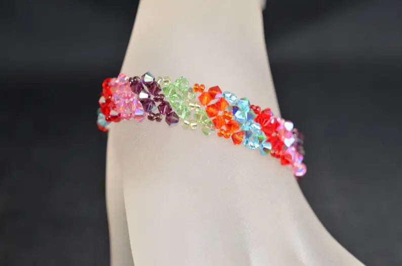 Bracelet cristal, arc-en-ciel, manchette, diagonales multicolore