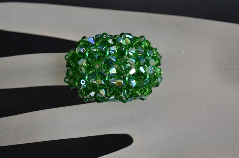 Crystal ring, elongated, fern green