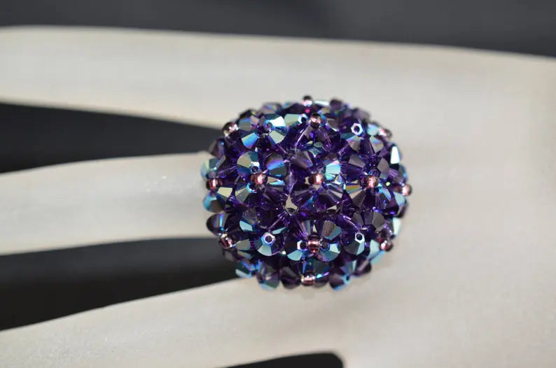 Crystal ring, ball, purple velvet ab