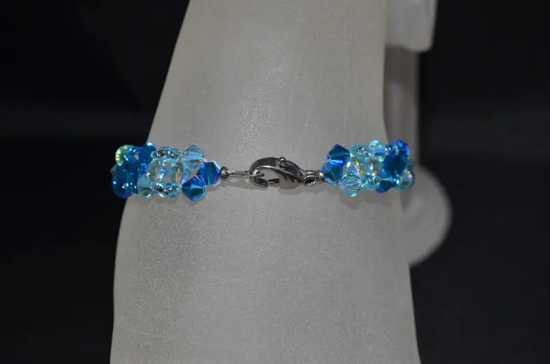 Crystal bracelet, capri blue ab2x, aquamarine ab2x