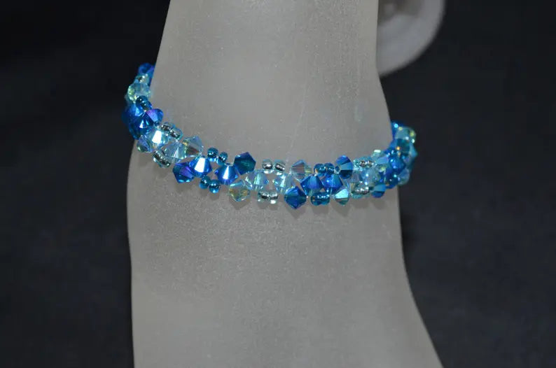 Crystal bracelet, capri blue ab2x, aquamarine ab2x