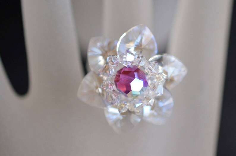 Crystal ring, crystal moonlight, fuschia ab