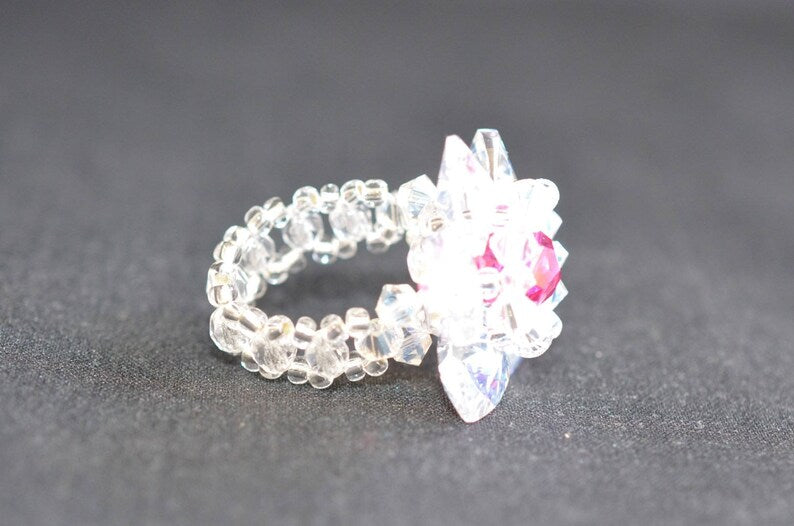 Crystal ring, crystal moonlight, fuschia ab