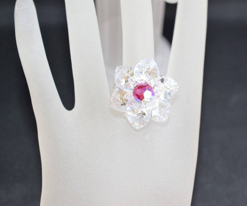 Crystal ring, crystal moonlight, fuschia ab