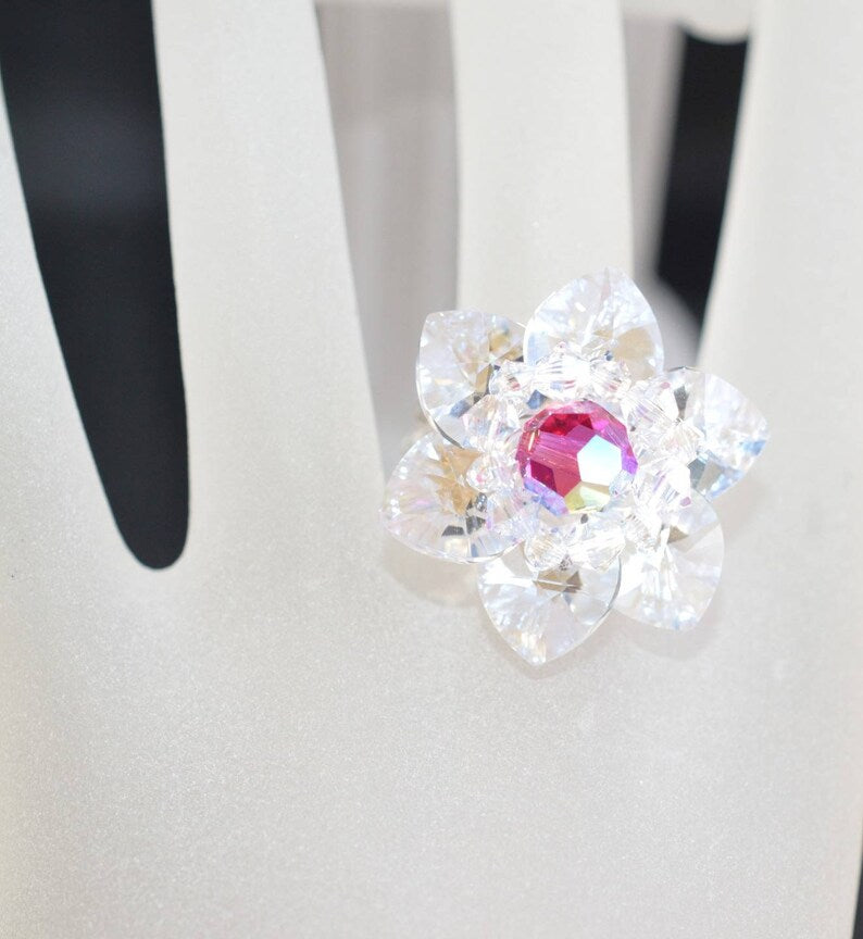 Crystal ring, crystal moonlight, fuschia ab