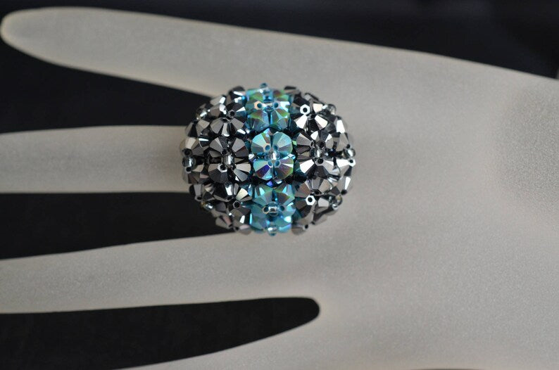 Bague en cristal, crystal light chrome 2x, turquoise ab2x