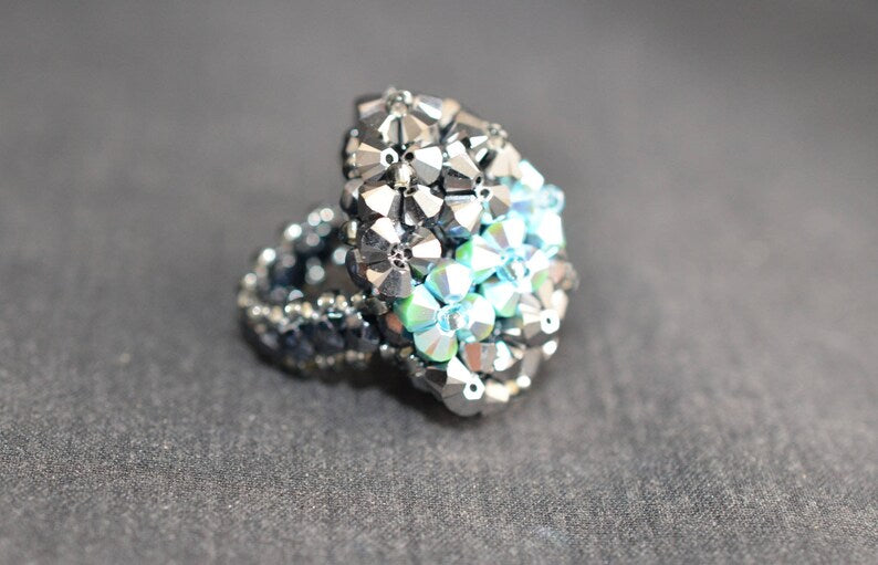 Bague en cristal, crystal light chrome 2x, turquoise ab2x