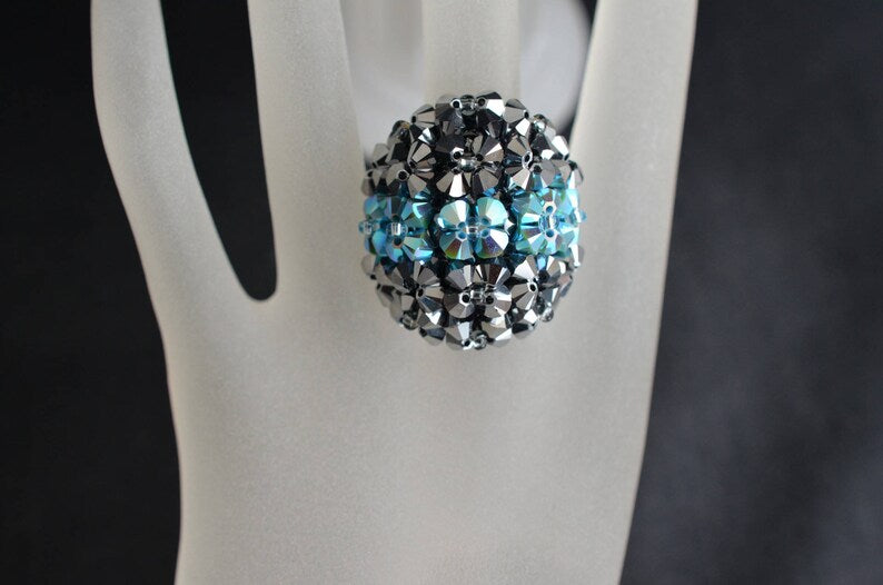 Bague en cristal, crystal light chrome 2x, turquoise ab2x