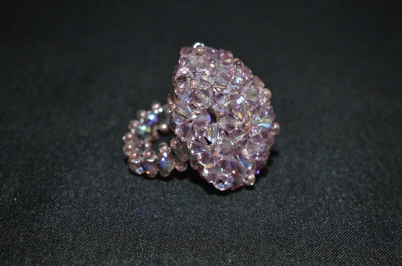 Crystal ring, ball, light amethyst ab