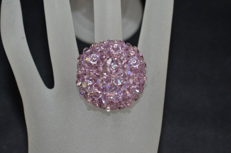 Crystal ring, ball, light amethyst ab
