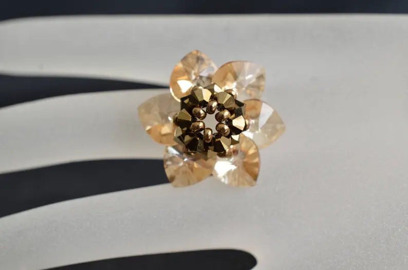 Crystal ring, flower, golden shadow, crystal, gold