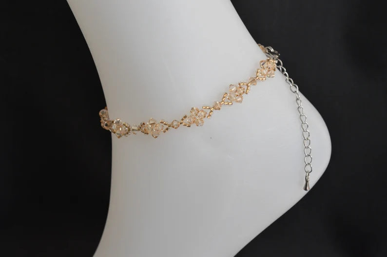 Crystal anklet, golden shadow crystal, sparkly