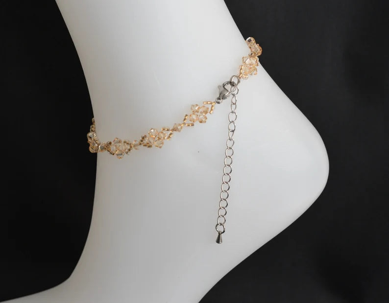 Crystal anklet, golden shadow crystal, sparkly
