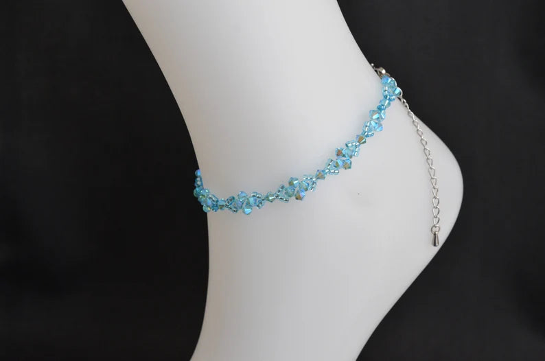 Crystal anklet, aquamarine ab2x, sparkling