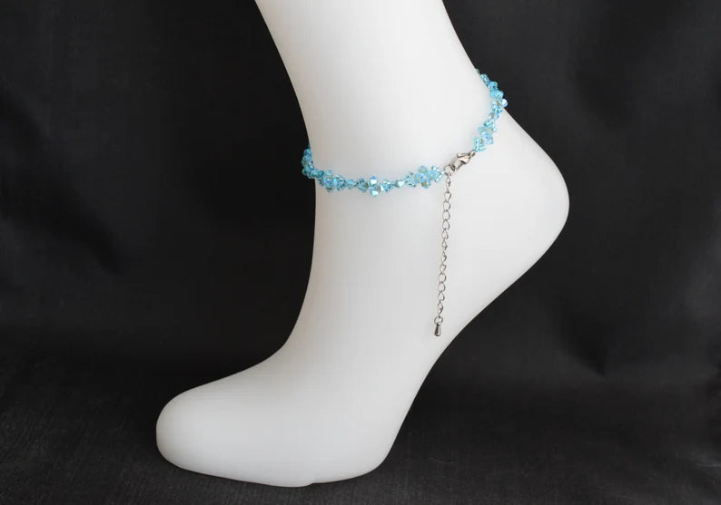 Crystal anklet, aquamarine ab2x, sparkling