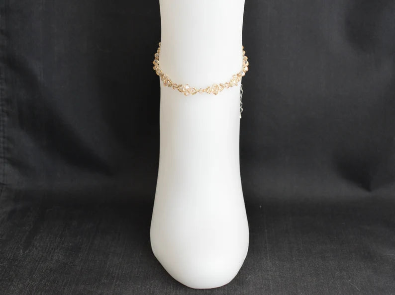 Crystal anklet, golden shadow crystal, sparkly