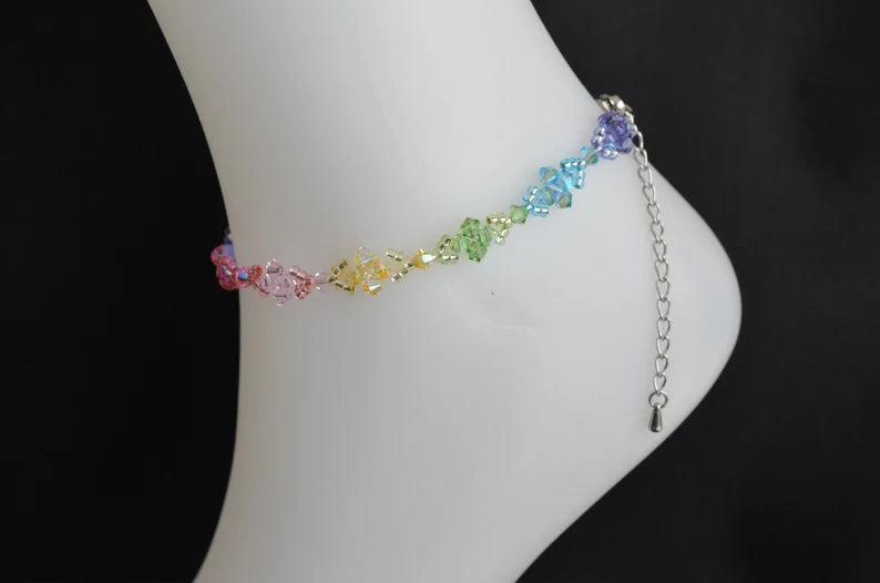 Bracelet de cheville en cristal, Arc-en-ciel, multicouleur