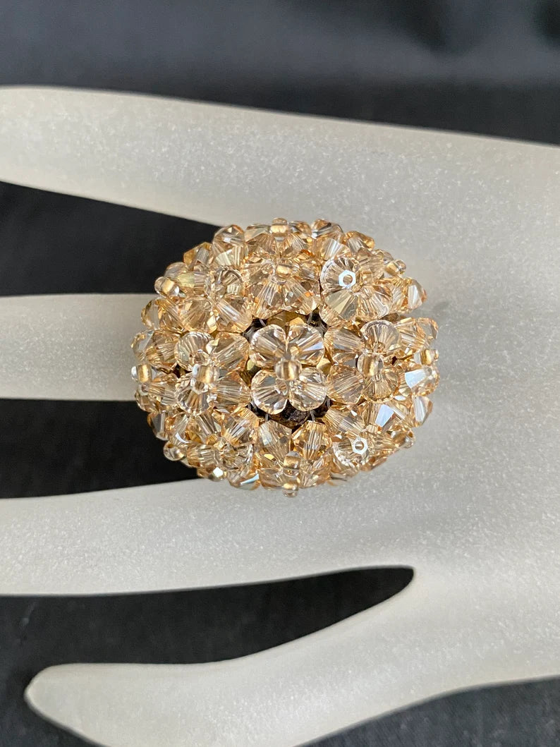 Crystal ring, ball, crystal golden shadown, gold