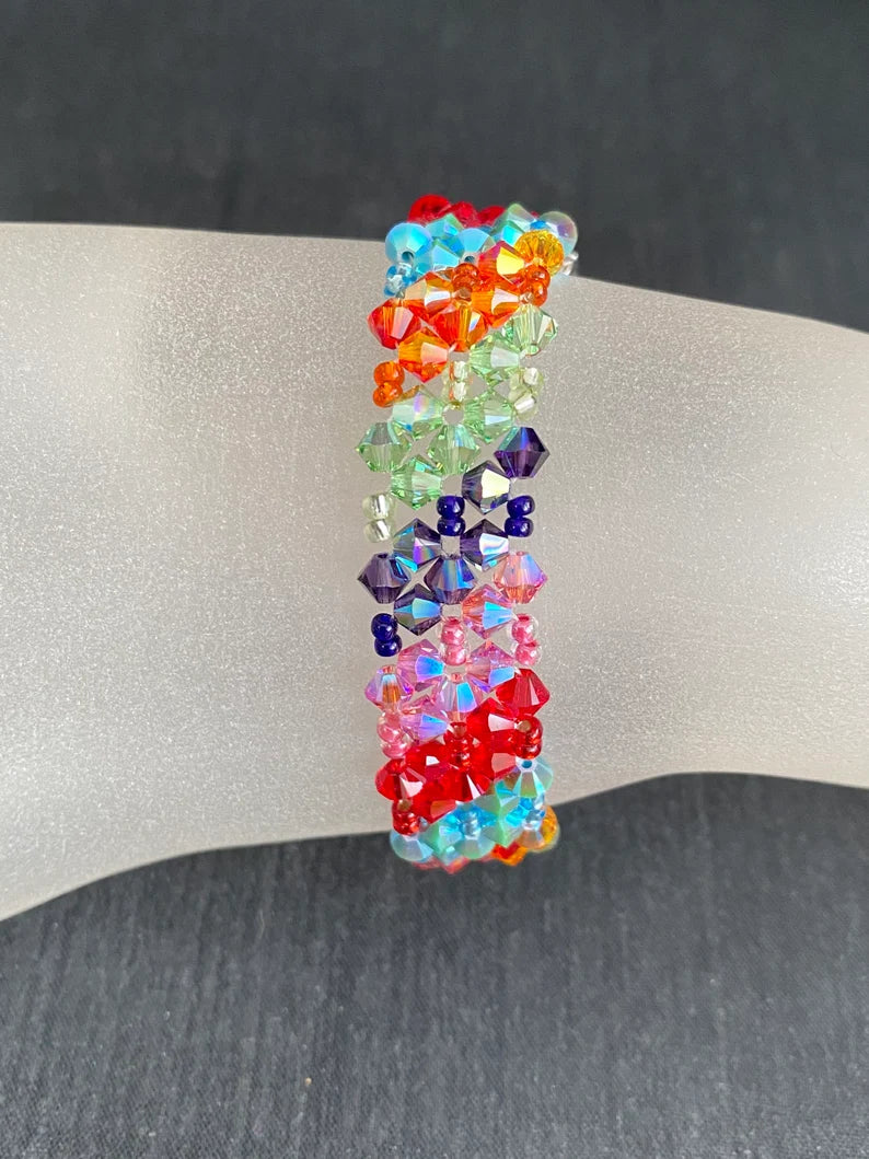 Bracelet cristal, arc-en-ciel, manchette, diagonales multicolore