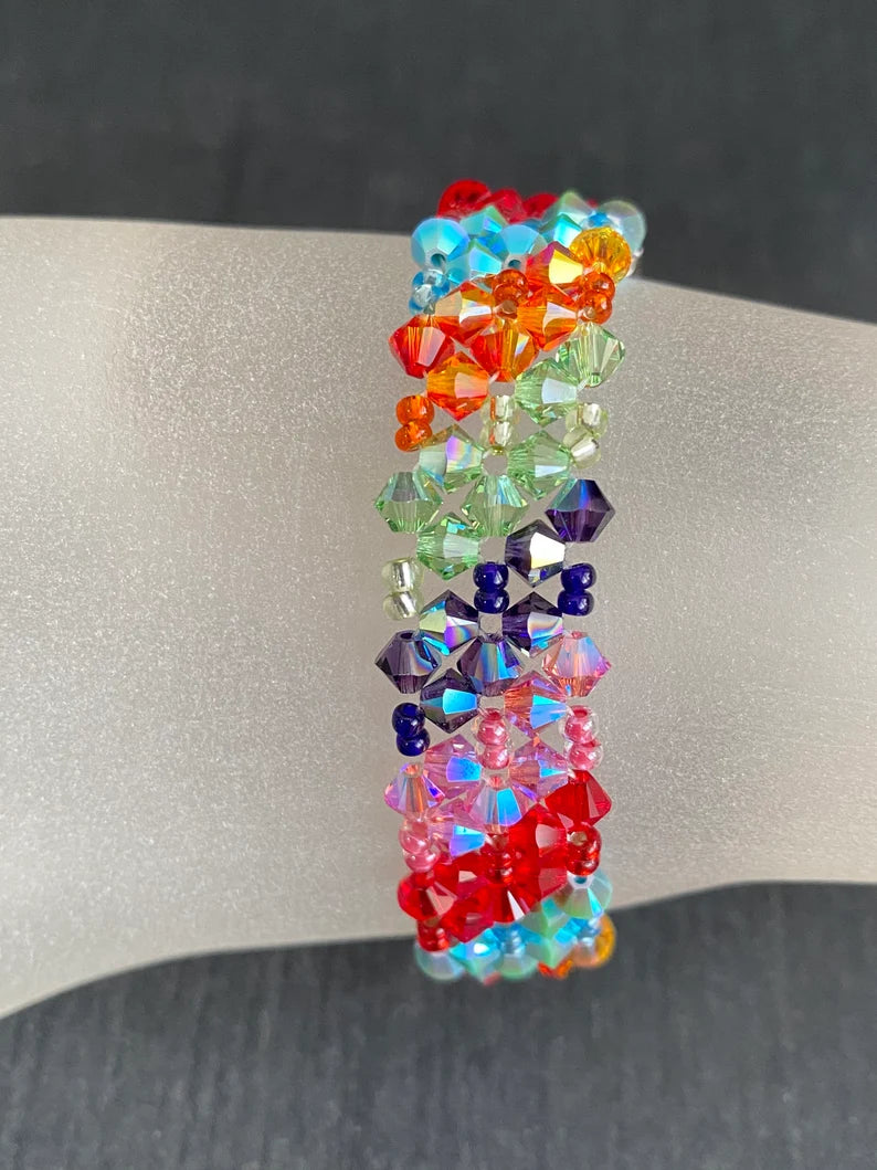 Bracelet cristal, arc-en-ciel, manchette, diagonales multicolore