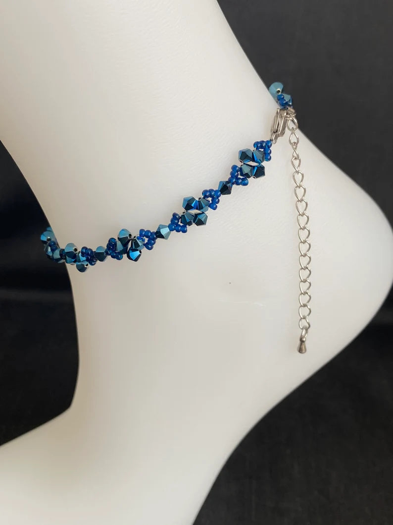 Crystal anklet, metallic blue 2x