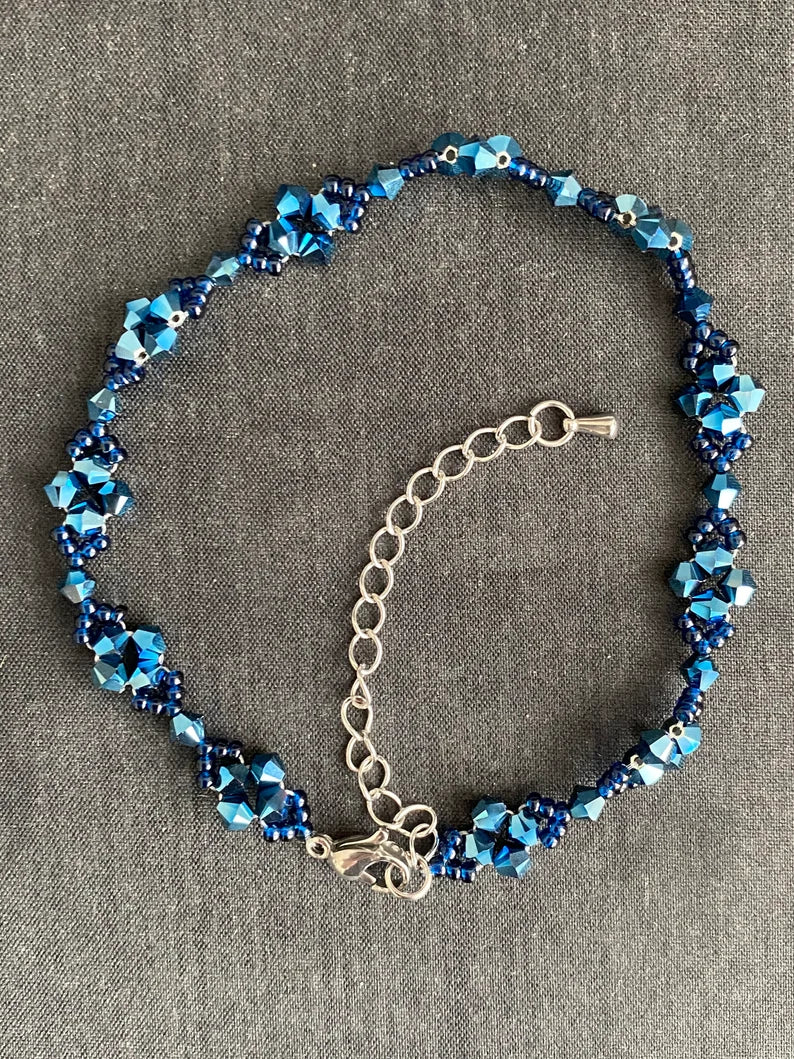 Crystal anklet, metallic blue 2x