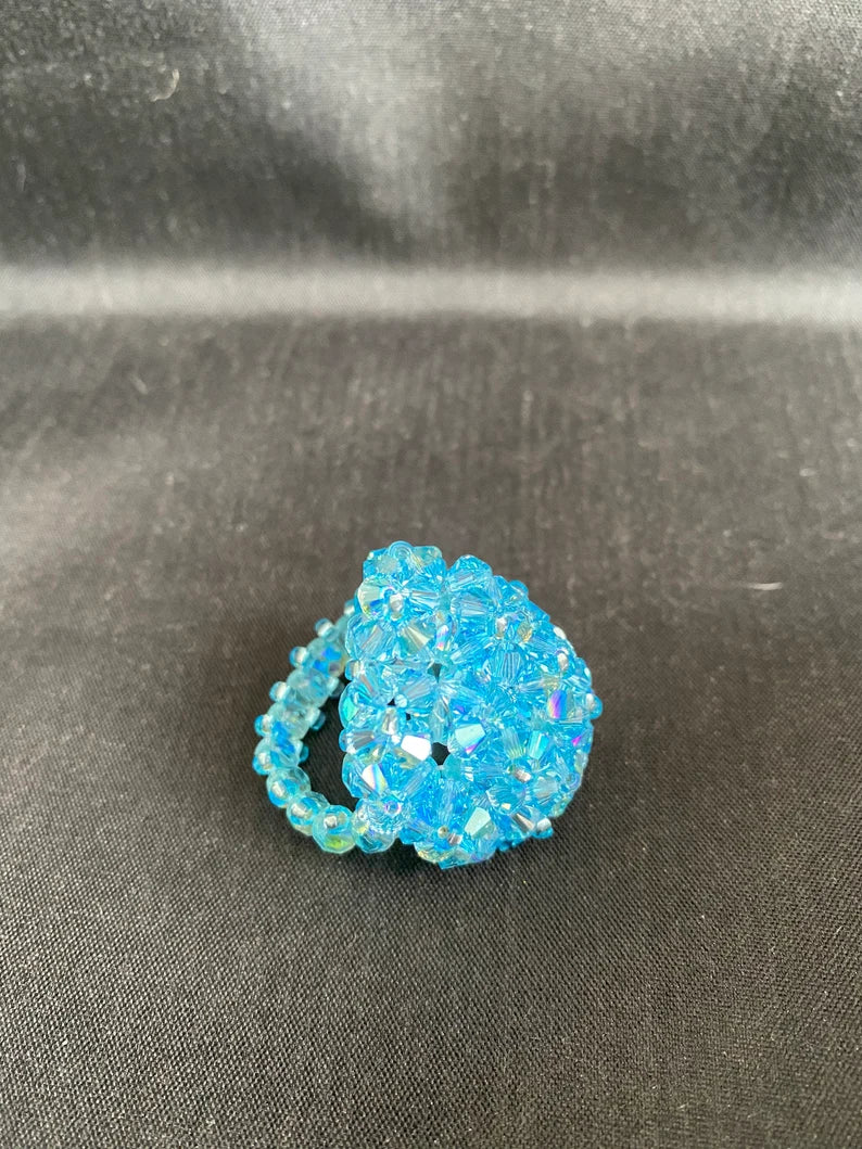 Crystal ring, fashion jewelry, ball ring, aquamarine shimmer, luxury, woman