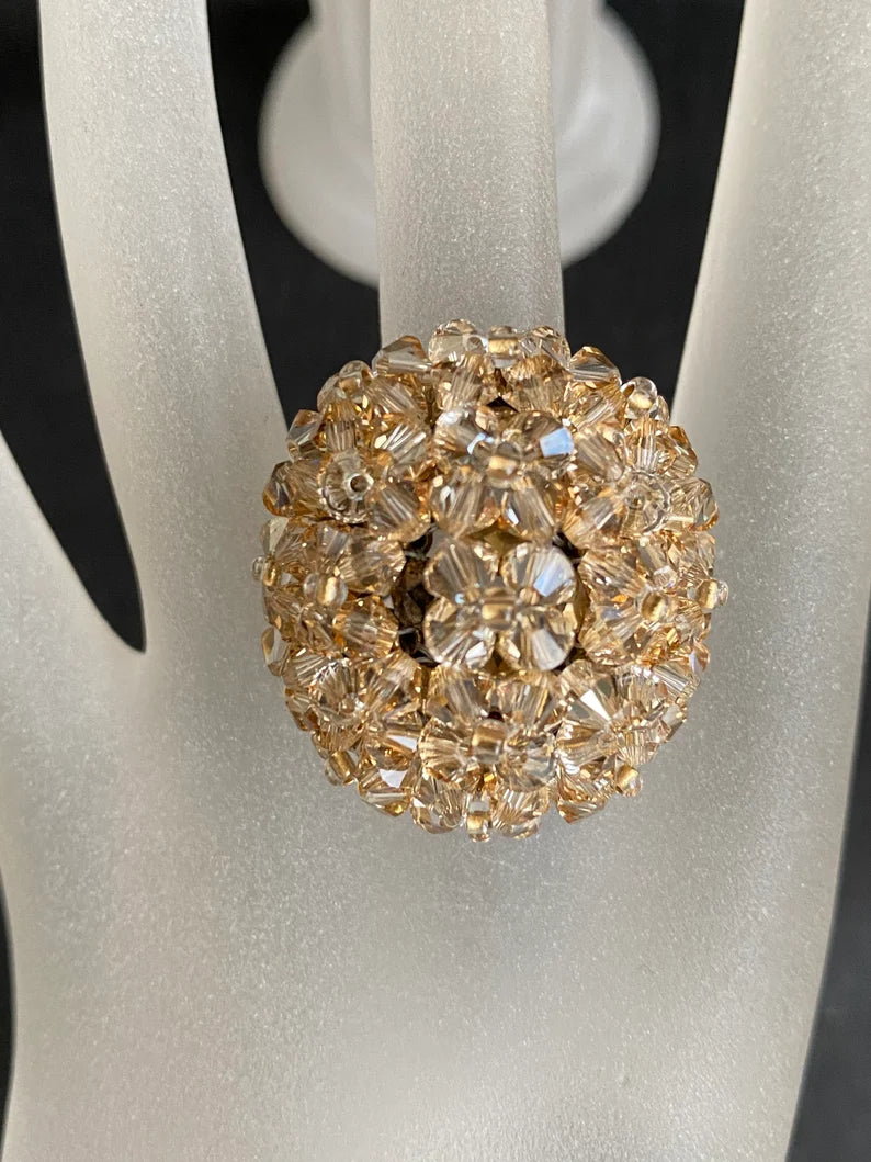 Crystal ring, ball, crystal golden shadown, gold