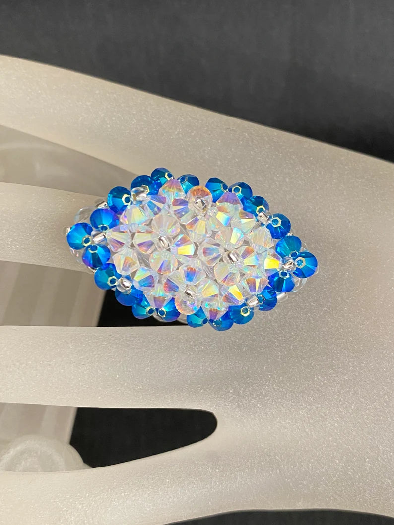 Crystal ab2x crystal ring, capri blue ab2x, marquise style