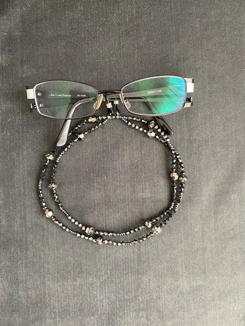 Crystal glasses cord, hematite 2x, crystal silver night