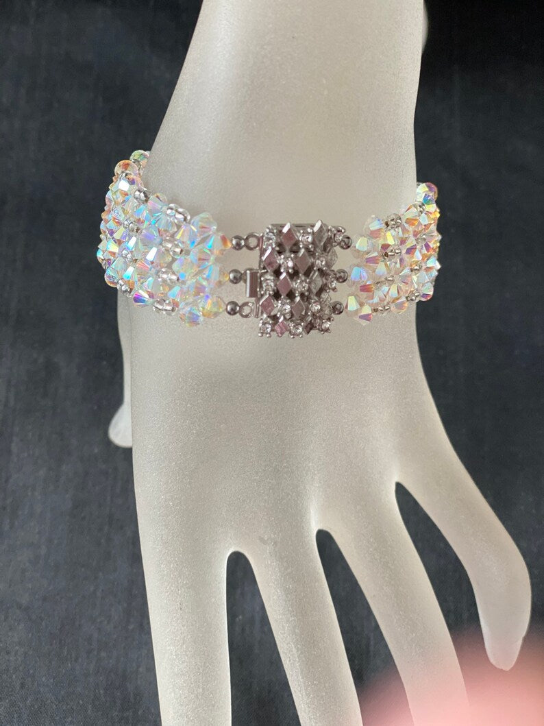 Crystal bracelet, ab2x crystal, rhinestone clasp