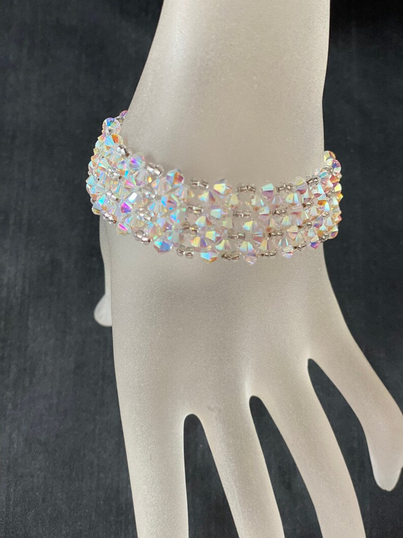 Crystal bracelet, ab2x crystal, rhinestone clasp