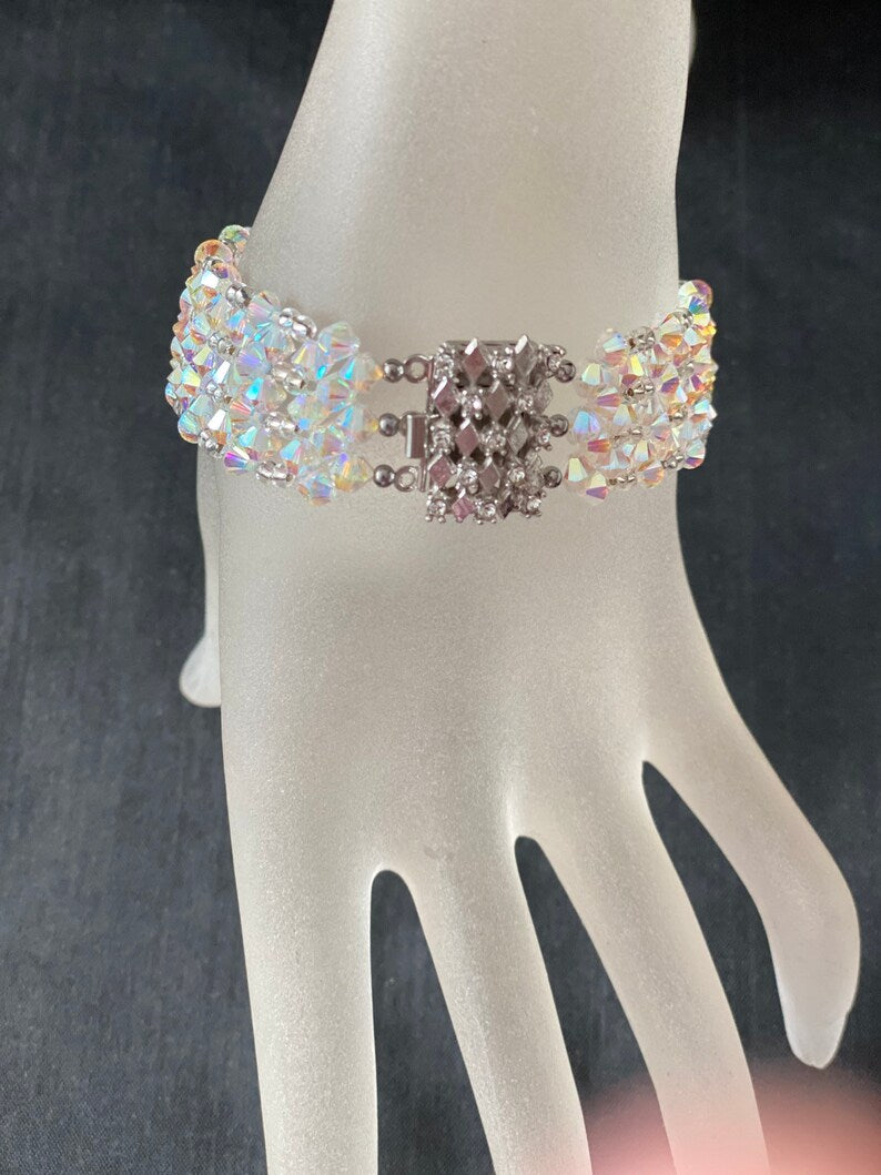 Crystal bracelet, ab2x crystal, rhinestone clasp