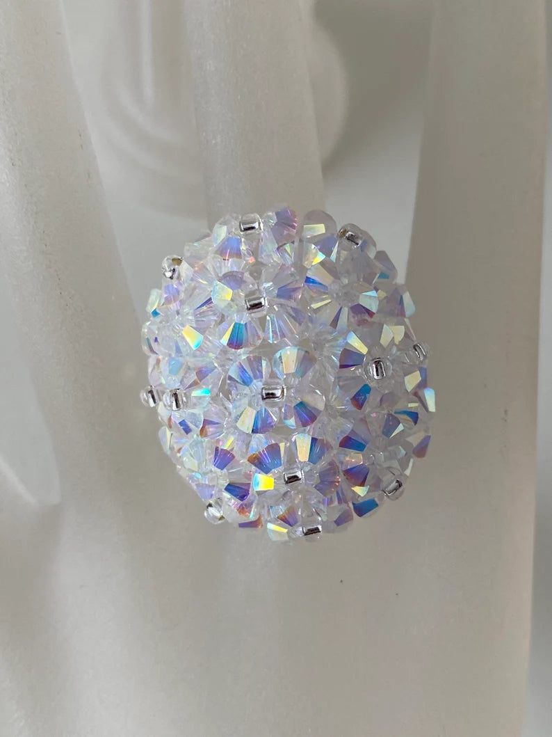 Crystal ring, ball, crystal ab2x, white