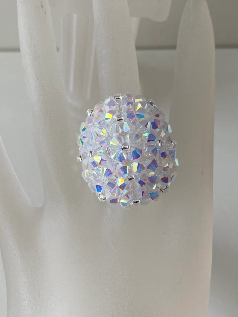 Crystal ring, ball, crystal ab2x, white