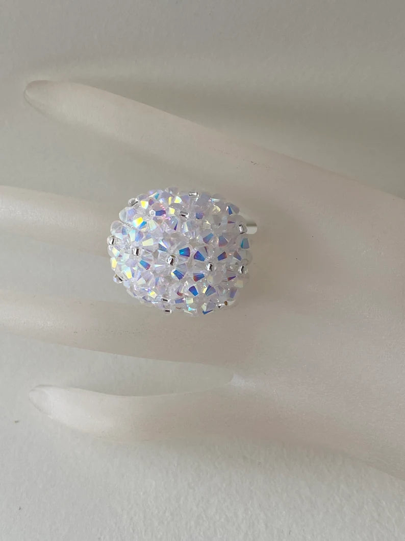 Crystal ring, ball, crystal ab2x, white