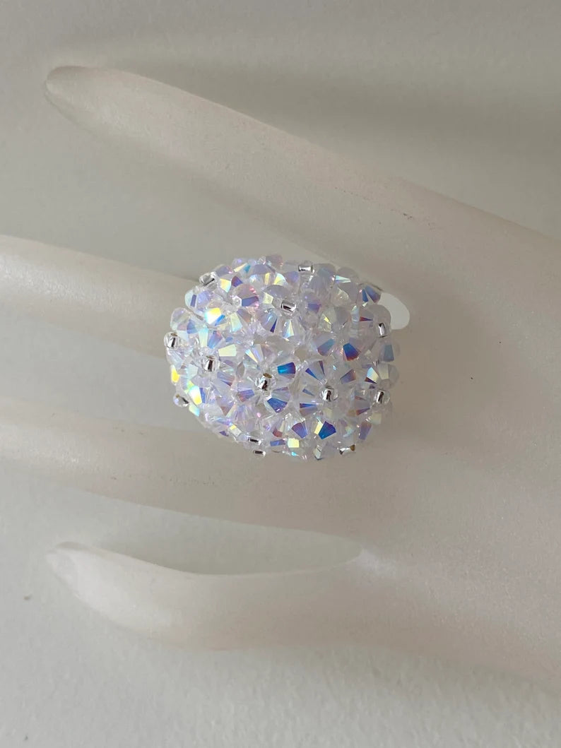 Crystal ring, ball, crystal ab2x, white