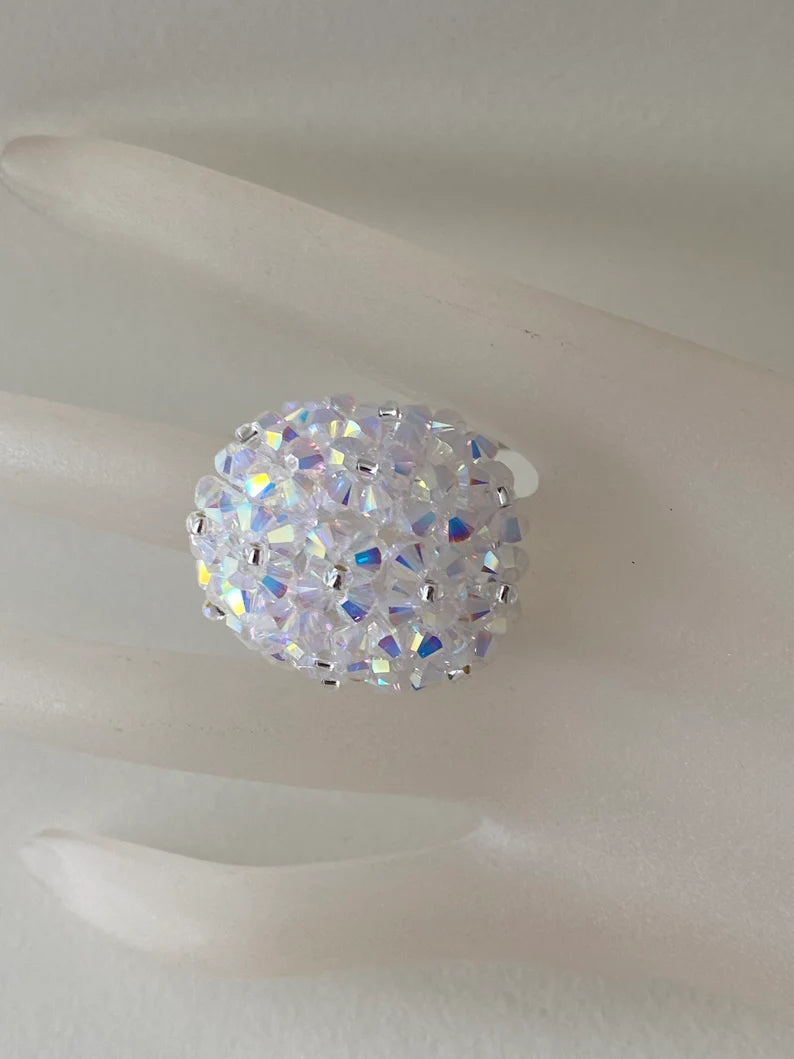 Crystal ring, ball, crystal ab2x, white