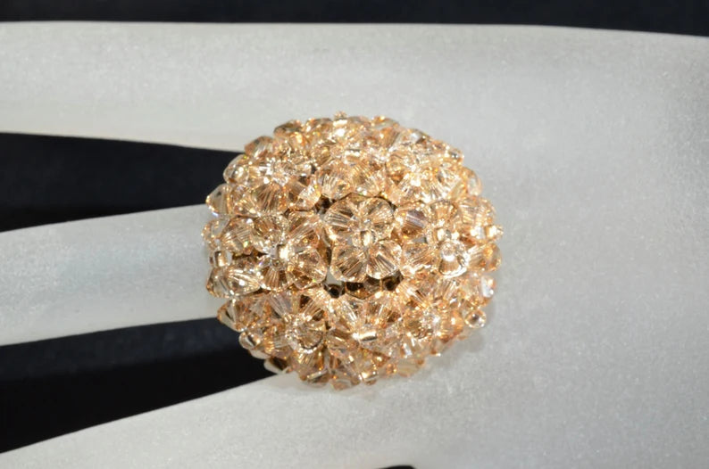 Crystal ring, ball, crystal golden shadown, gold